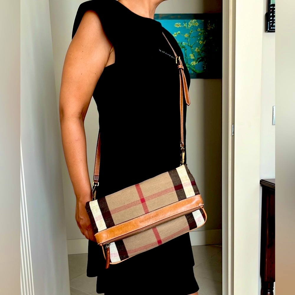 BURBERRY House Check Large Adeline Crossbody in Saddle Brown
